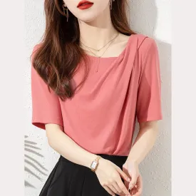 Versatile Chic Simplicity Solid Pleated Short Sleeve Tee