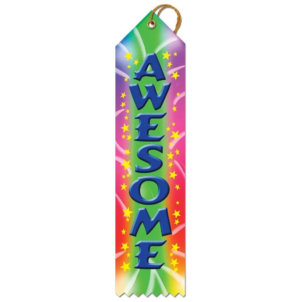 2" X 8" Stock Multicolor Point Top Awesome Award Ribbon