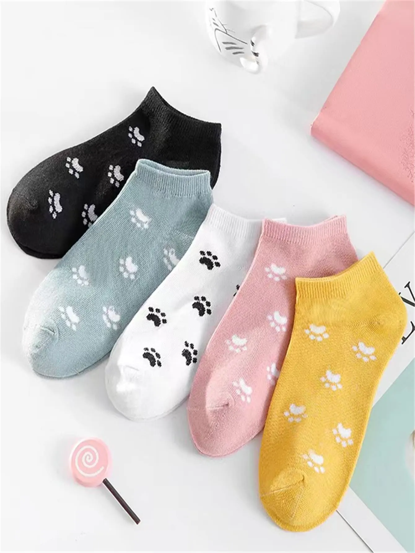 5pairs Paw Print Ankle Socks Silly Socks for Women Funky Socks Funny Socks