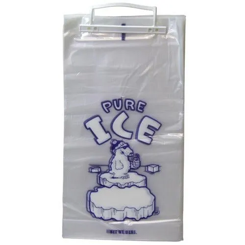 8 lb. Plastic Ice Bags on Wicket - "PURE ICE" Polar Bear