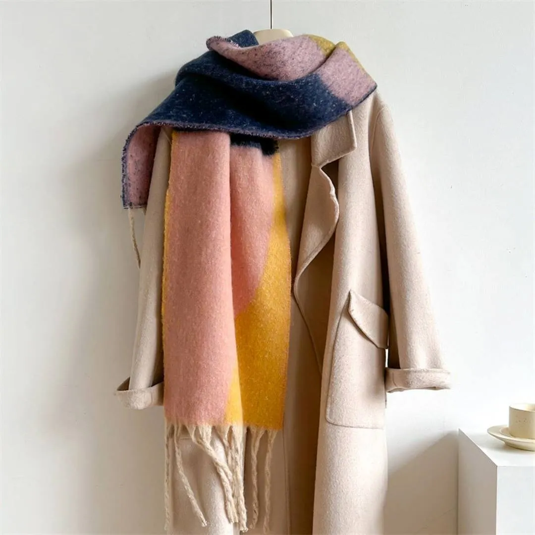 Accity | Geometric Color Block Scarf: Pink and Yellow