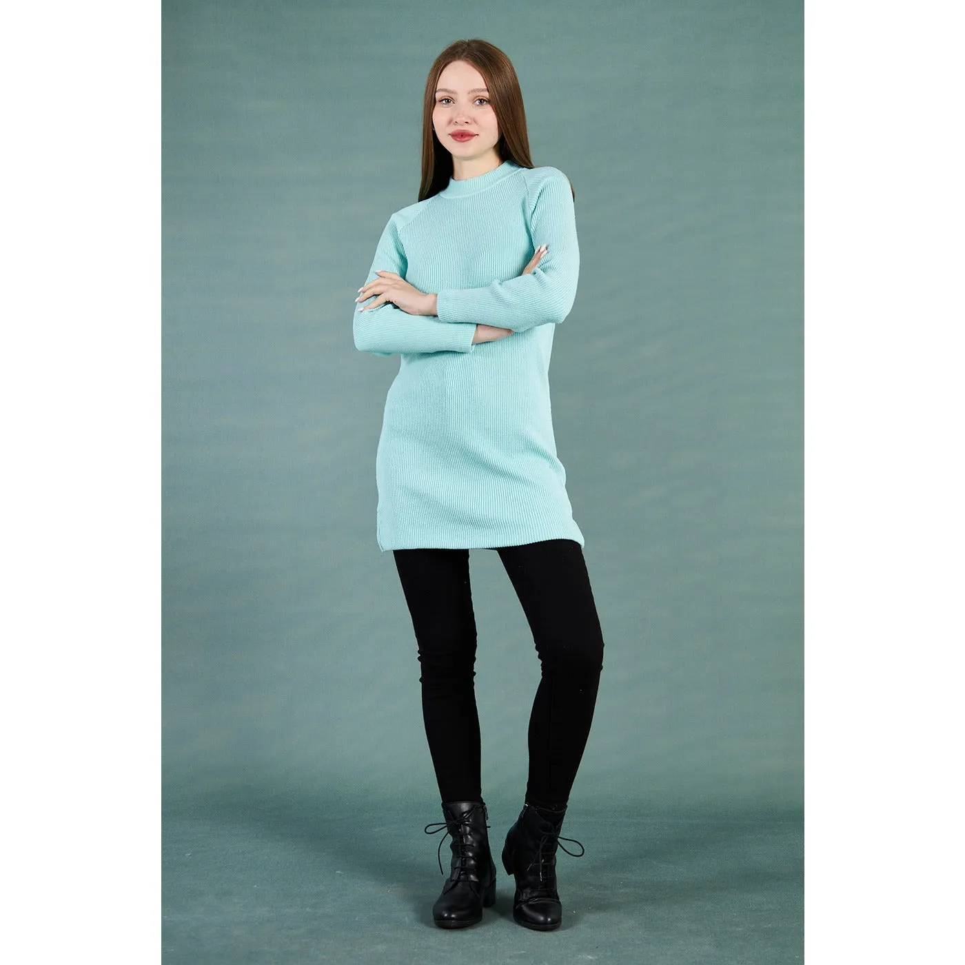 Aqua Ribbed Long Sweatshirt