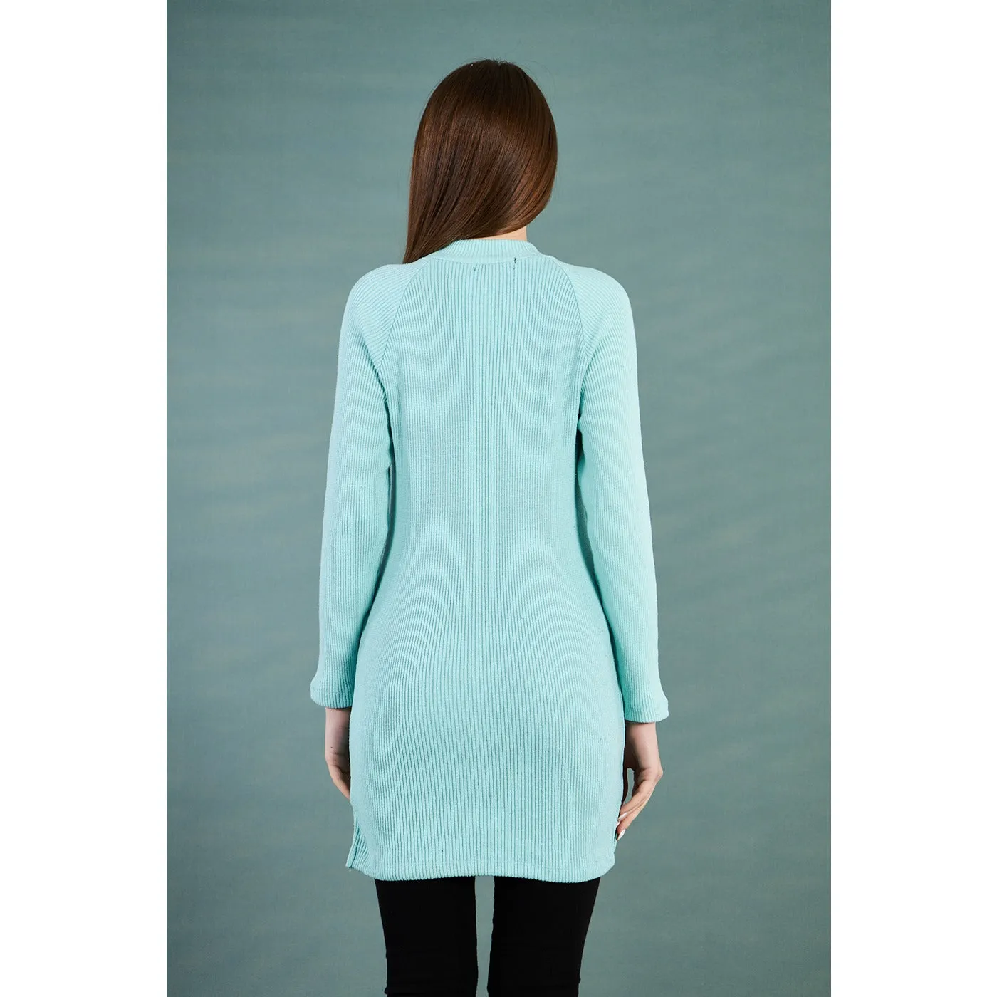 Aqua Ribbed Long Sweatshirt