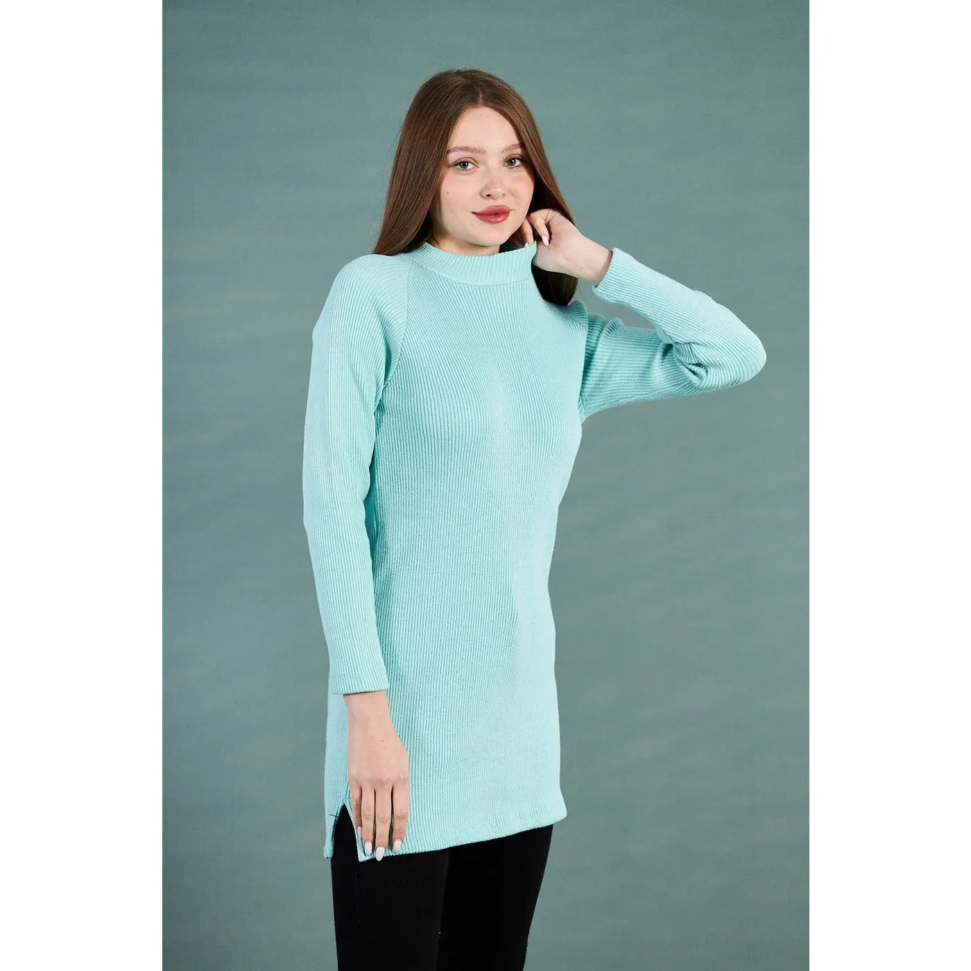 Aqua Ribbed Long Sweatshirt