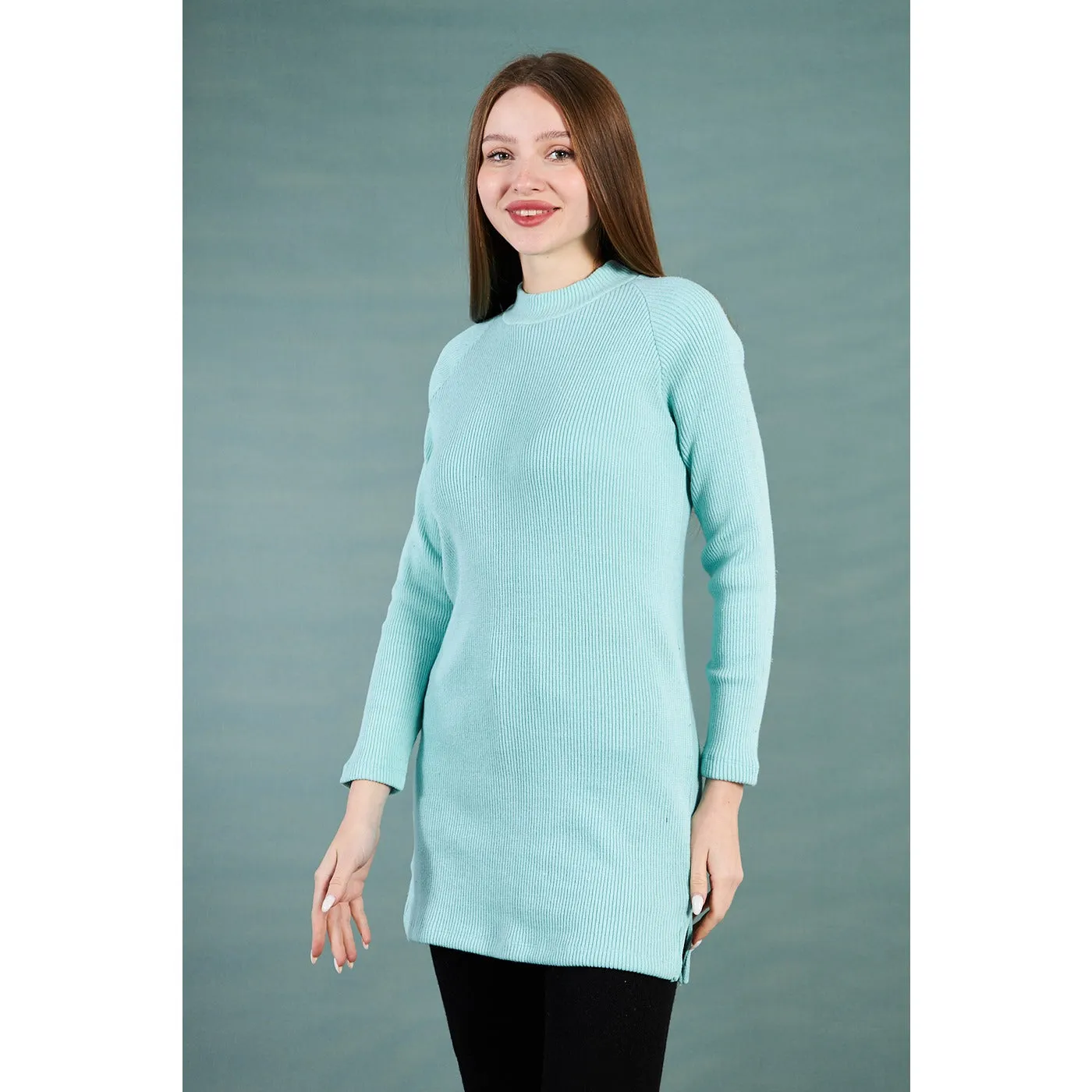 Aqua Ribbed Long Sweatshirt