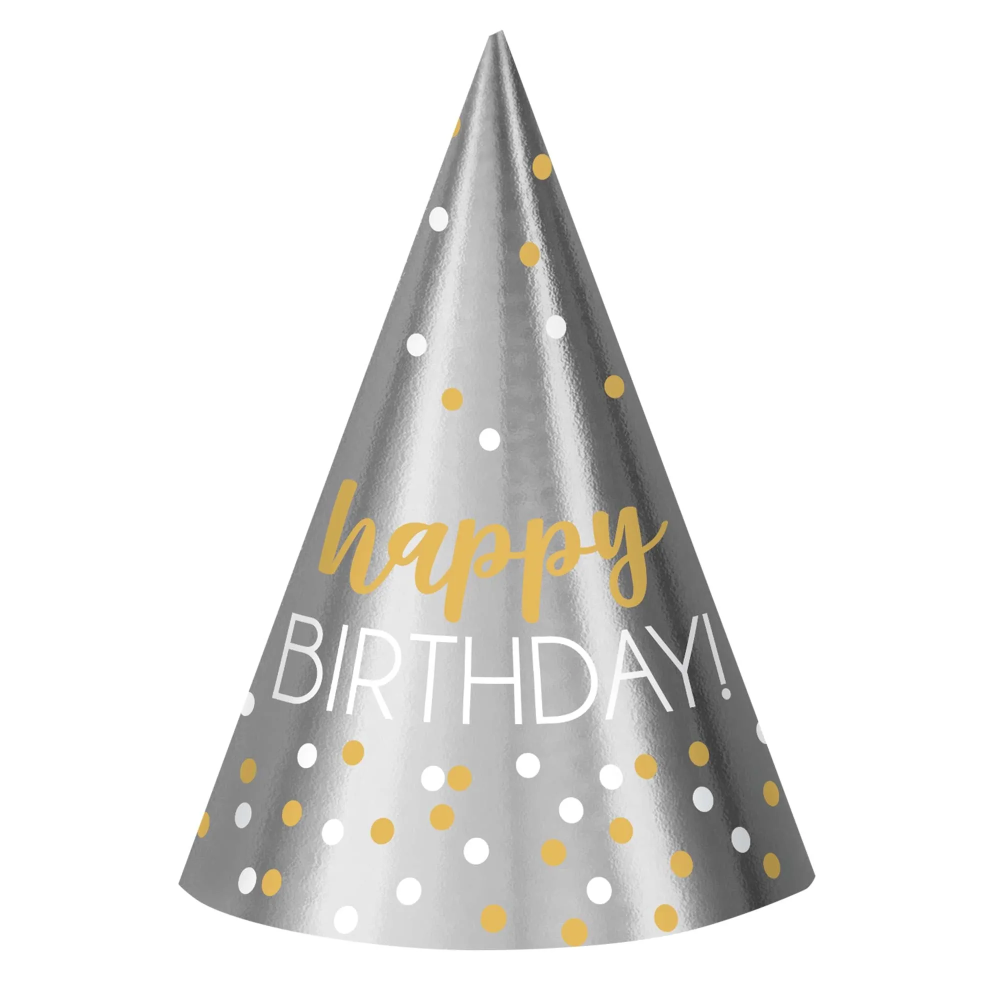 Birthday Accessories Silver & Gold 12 Printed Cone Hats  Foil  7in