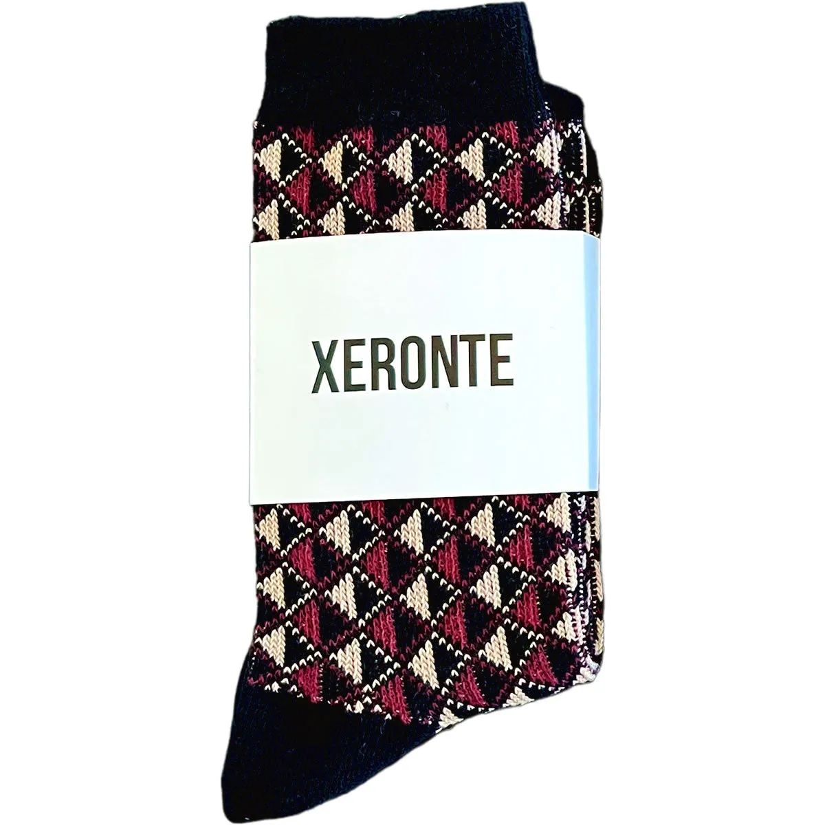 Black And Burgundy Diamond Quilted Pattern Mens Crew Socks