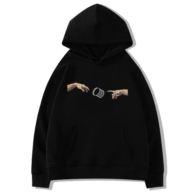 Black Chicly Printing Hooded Drawstring Loose Female Hoodies Solid Color Basic Casual 5-colors Fashion Top Women Hoodies