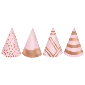 Blush Birthday 12 Mini Cone Hats  Foil  4in