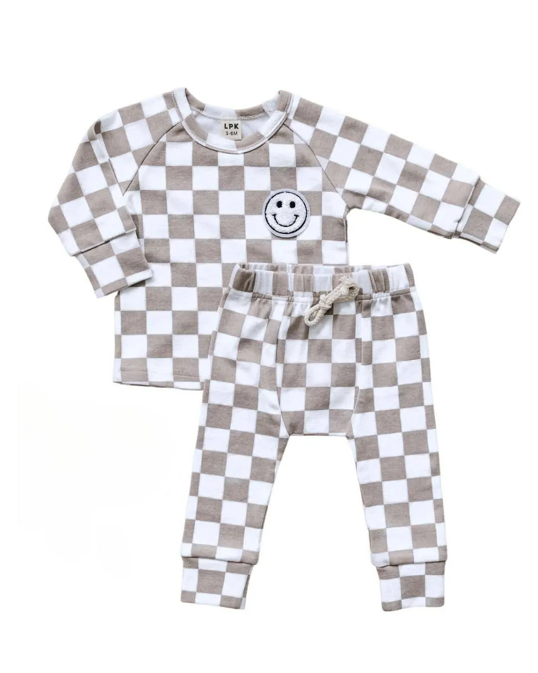 Checkered Smiley Lounge Set | Latte