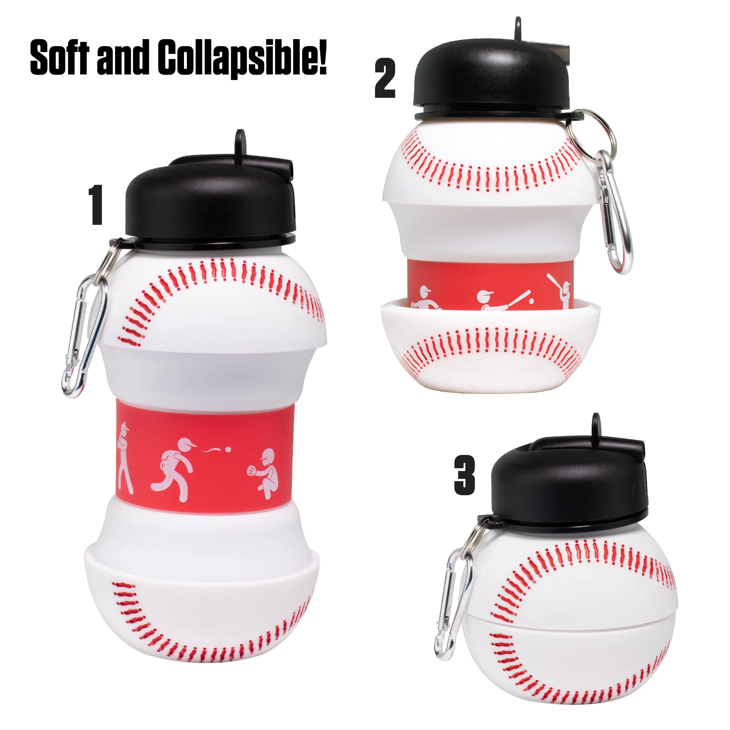 Collapsible Silicone Baseball Water Bottle Maccabi Art, 500ml.