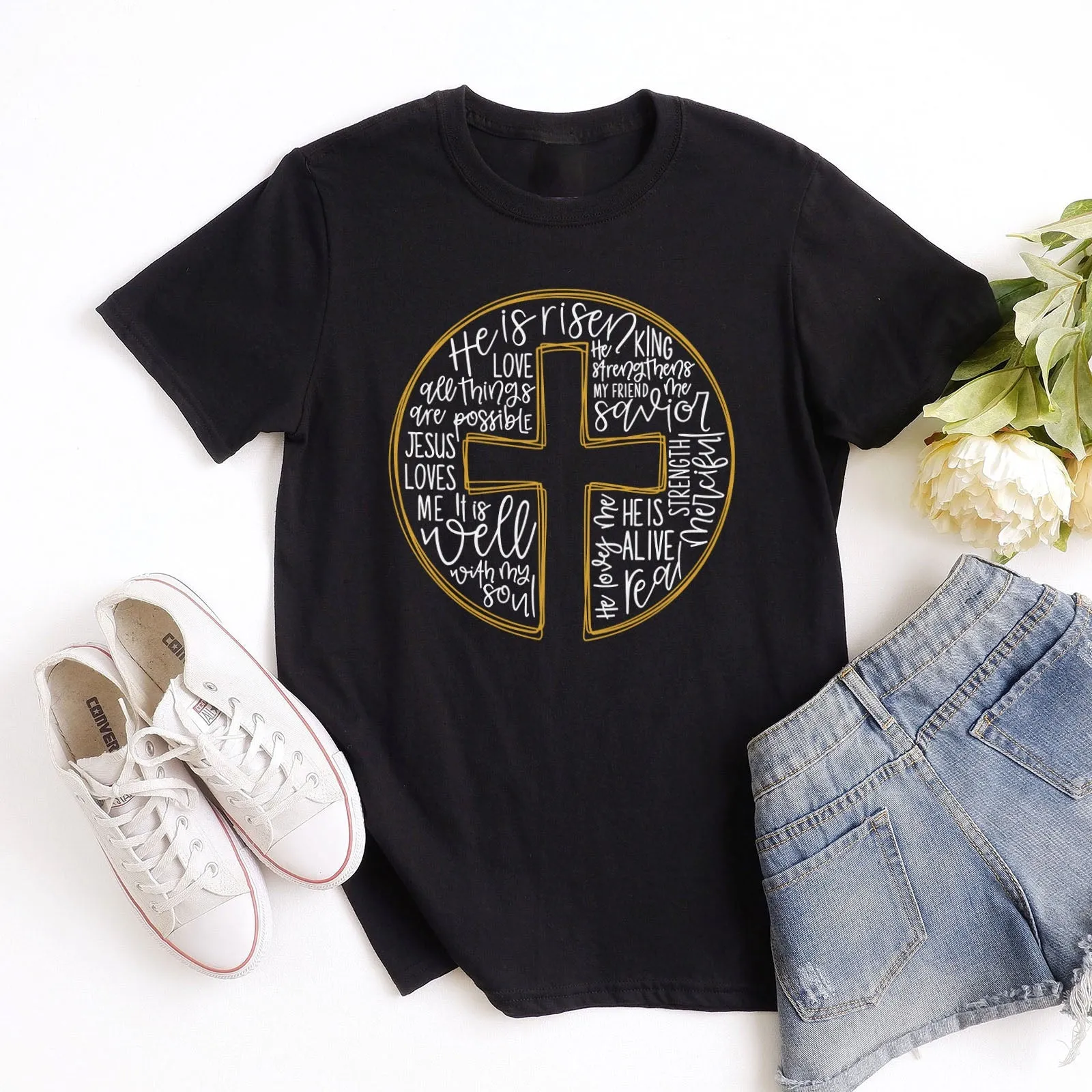 Cross Circle Sublimation Tee Shirts For Women - Christian Shirts for Women - Religious Tee Shirts