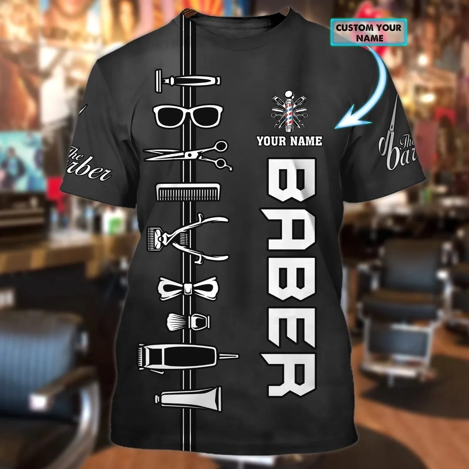 Custom Name 3D All Over Printed T Shirt For Barber Man, Christmas Gift For Barber Man, Barber Shirts For Him