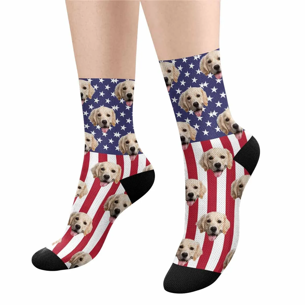 Custom Pet Face Stars Stripes Socks