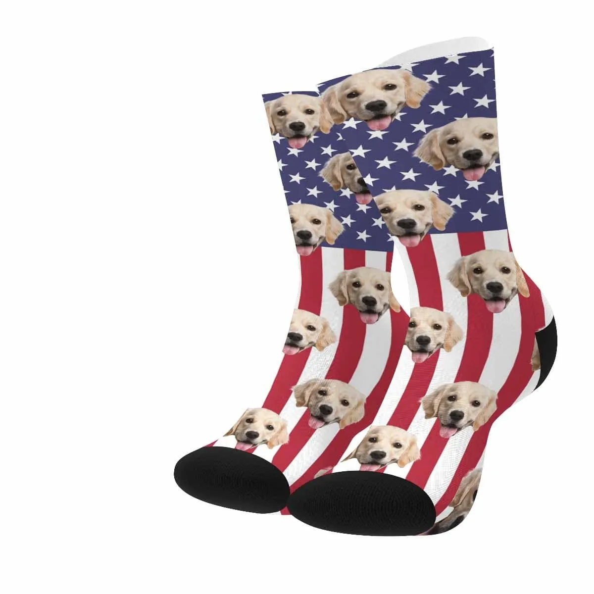 Custom Pet Face Stars Stripes Socks