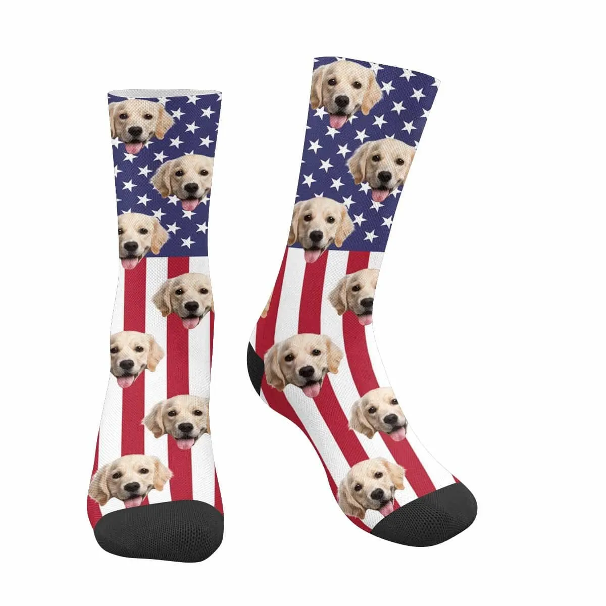 Custom Pet Face Stars Stripes Socks