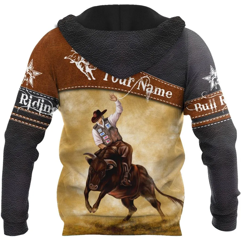 Customize Name Bull Riding Unisex Hoodie Cowboy Hoodies For Men Women, Cowboy Riding Hoodies