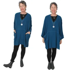 Denim Blue Dairi Fashions Nobi Cowl-Neck Pocket Tunic Top Plus Boho Sml-7x