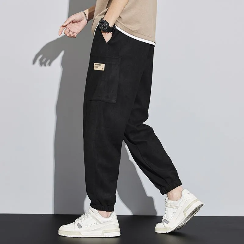 Drawstring Tapered Bellows Pocket Suede Versatile Sweatpant