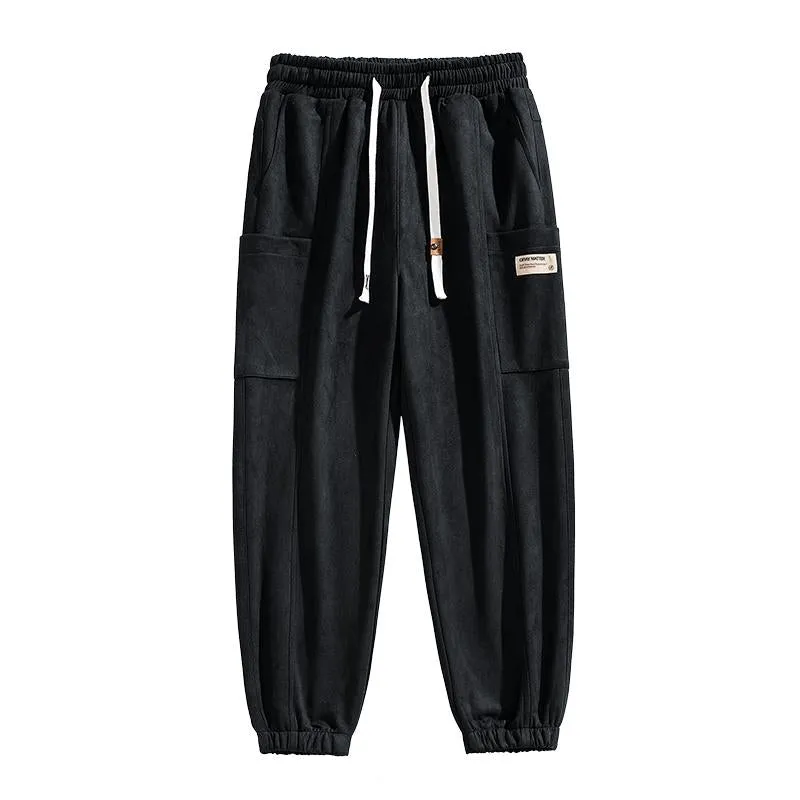 Drawstring Tapered Bellows Pocket Suede Versatile Sweatpant