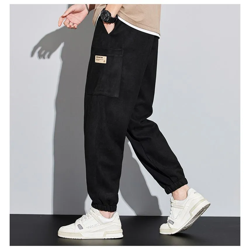 Drawstring Tapered Bellows Pocket Suede Versatile Sweatpant