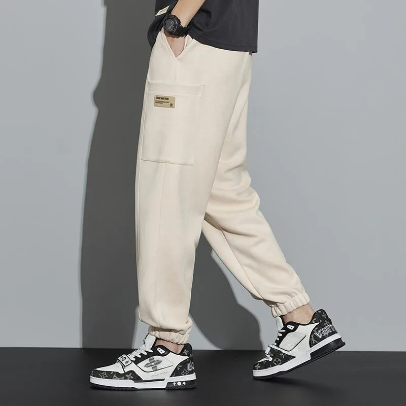 Drawstring Tapered Bellows Pocket Suede Versatile Sweatpant