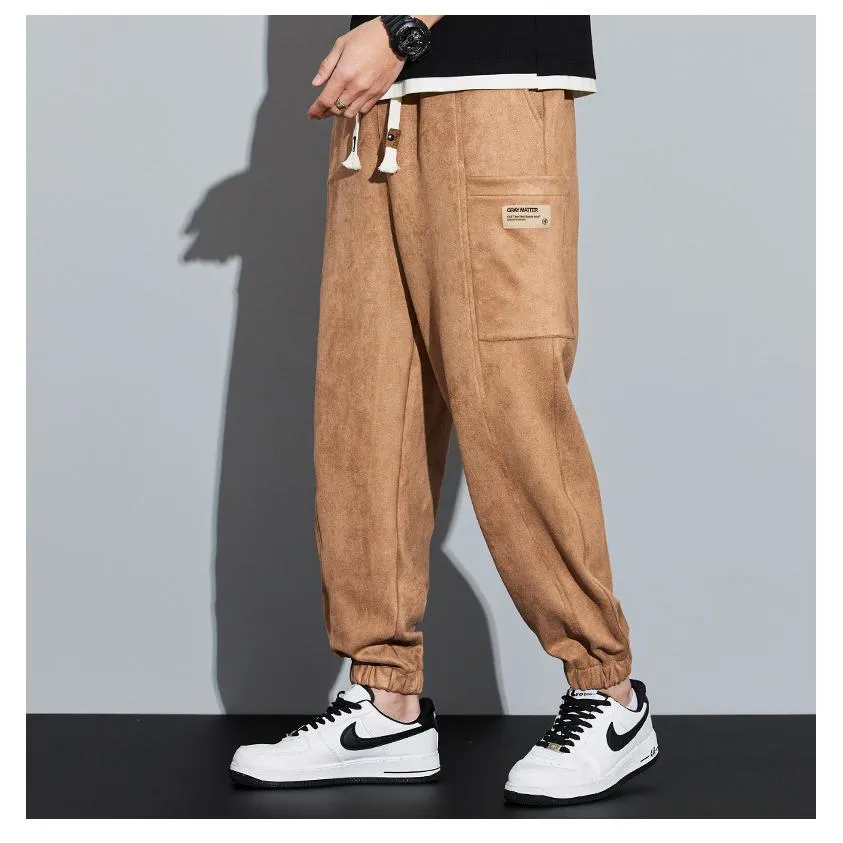 Drawstring Tapered Bellows Pocket Suede Versatile Sweatpant