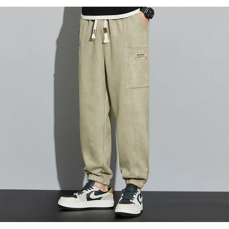 Drawstring Tapered Bellows Pocket Suede Versatile Sweatpant