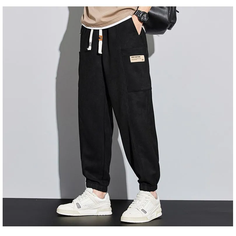 Drawstring Tapered Bellows Pocket Suede Versatile Sweatpant