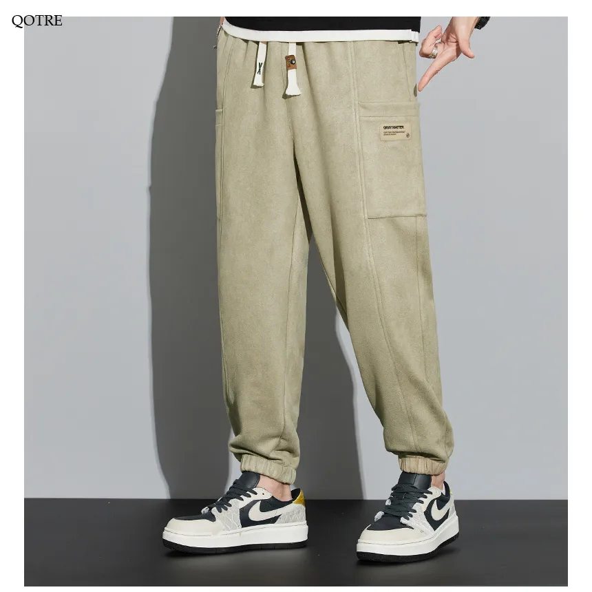 Drawstring Tapered Bellows Pocket Suede Versatile Sweatpant