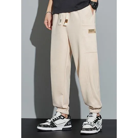 Drawstring Tapered Bellows Pocket Suede Versatile Sweatpant