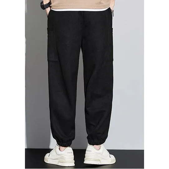 Drawstring Tapered Bellows Pocket Suede Versatile Sweatpant