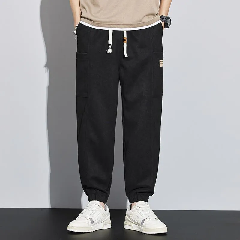 Drawstring Tapered Bellows Pocket Suede Versatile Sweatpant