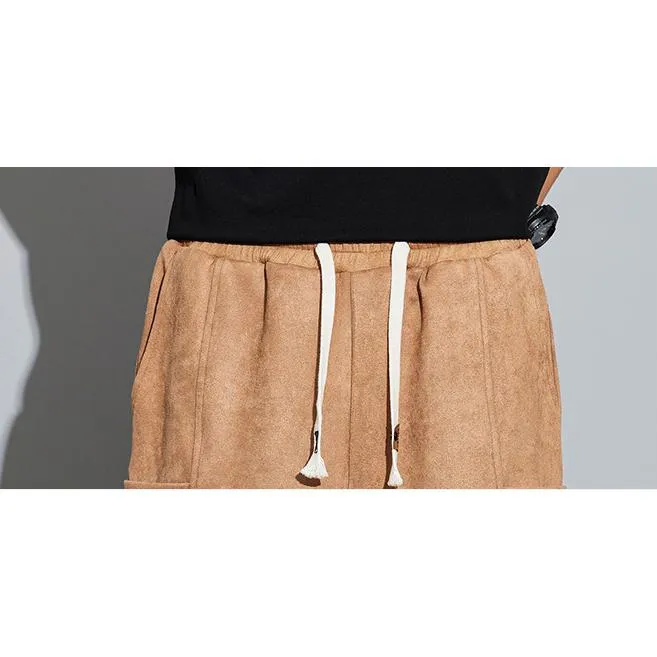 Drawstring Tapered Bellows Pocket Suede Versatile Sweatpant