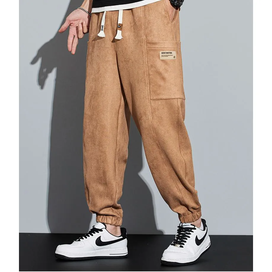 Drawstring Tapered Bellows Pocket Suede Versatile Sweatpant