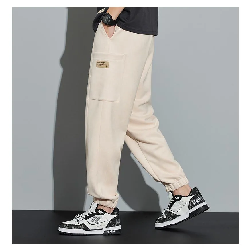 Drawstring Tapered Bellows Pocket Suede Versatile Sweatpant