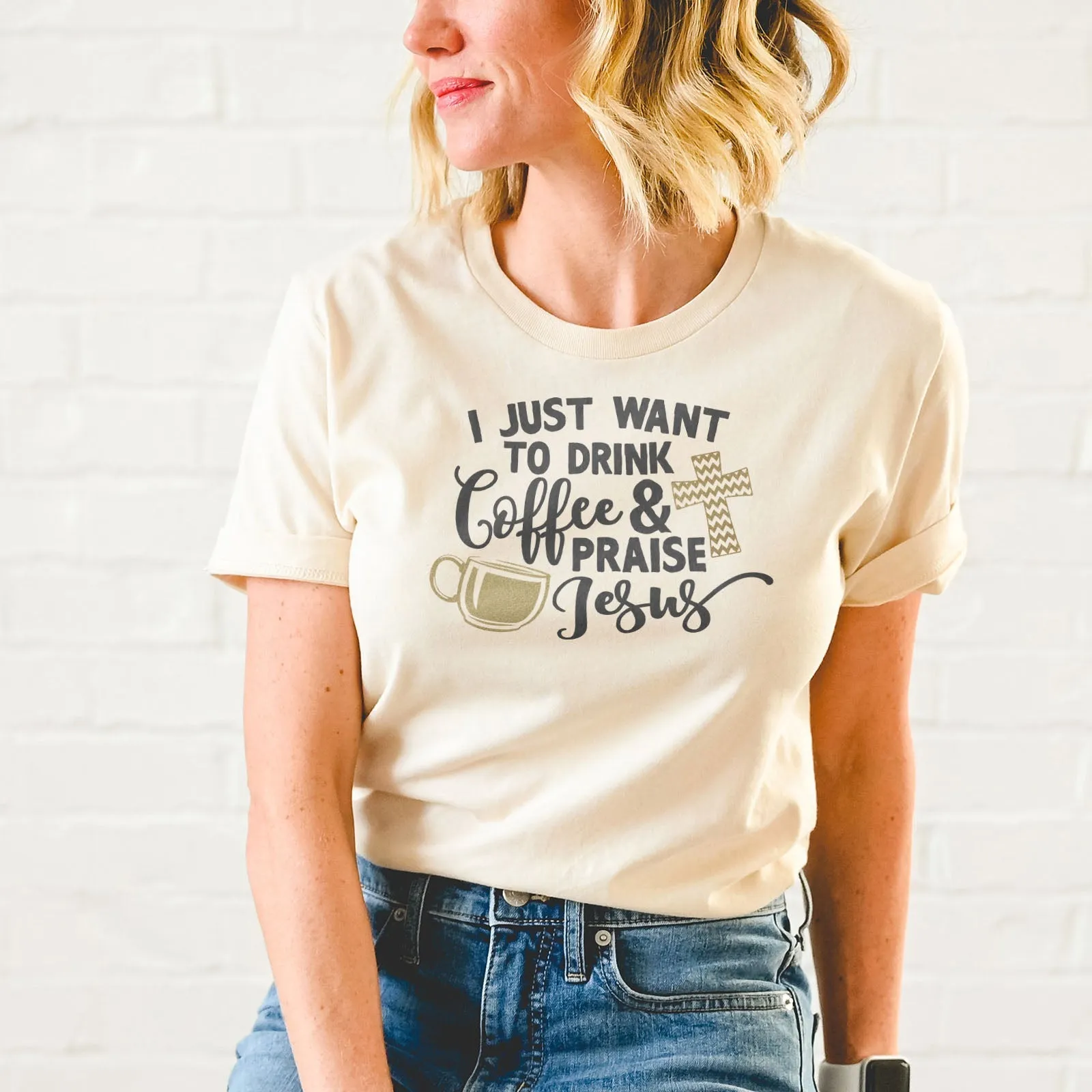 Drink Coffee & Praise Jesus Tee Shirts For Women - Christian Shirts for Women - Religious Tee Shirts