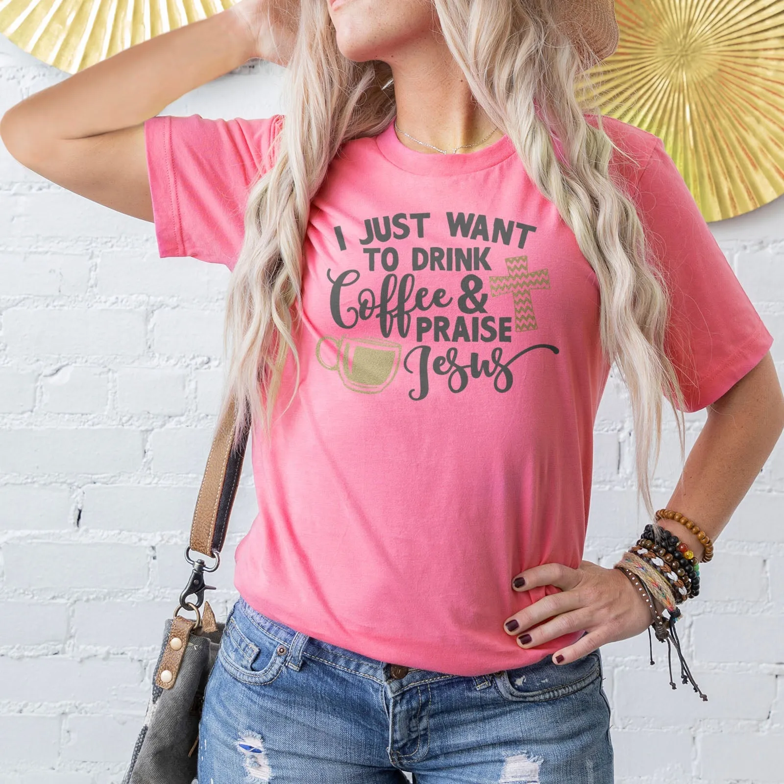 Drink Coffee & Praise Jesus Tee Shirts For Women - Christian Shirts for Women - Religious Tee Shirts