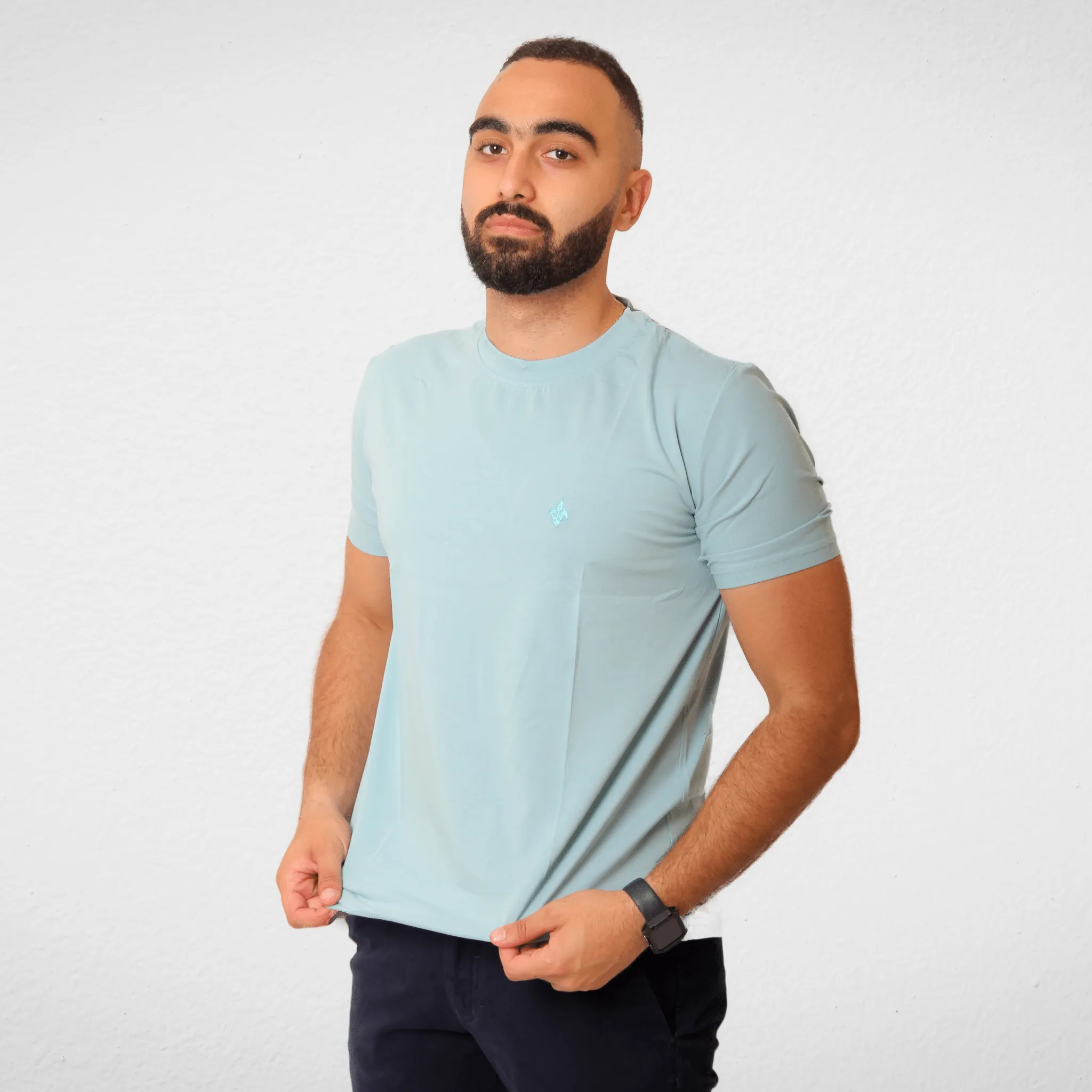 DUCHY Men "Basic" T-Shirt - Baby Blue (100% Cotton)