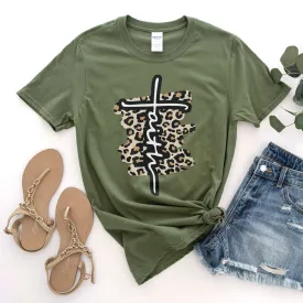 Faith Cross Leopard Tee Shirts For Women - Christian Shirts for Women - Religious Tee Shirts