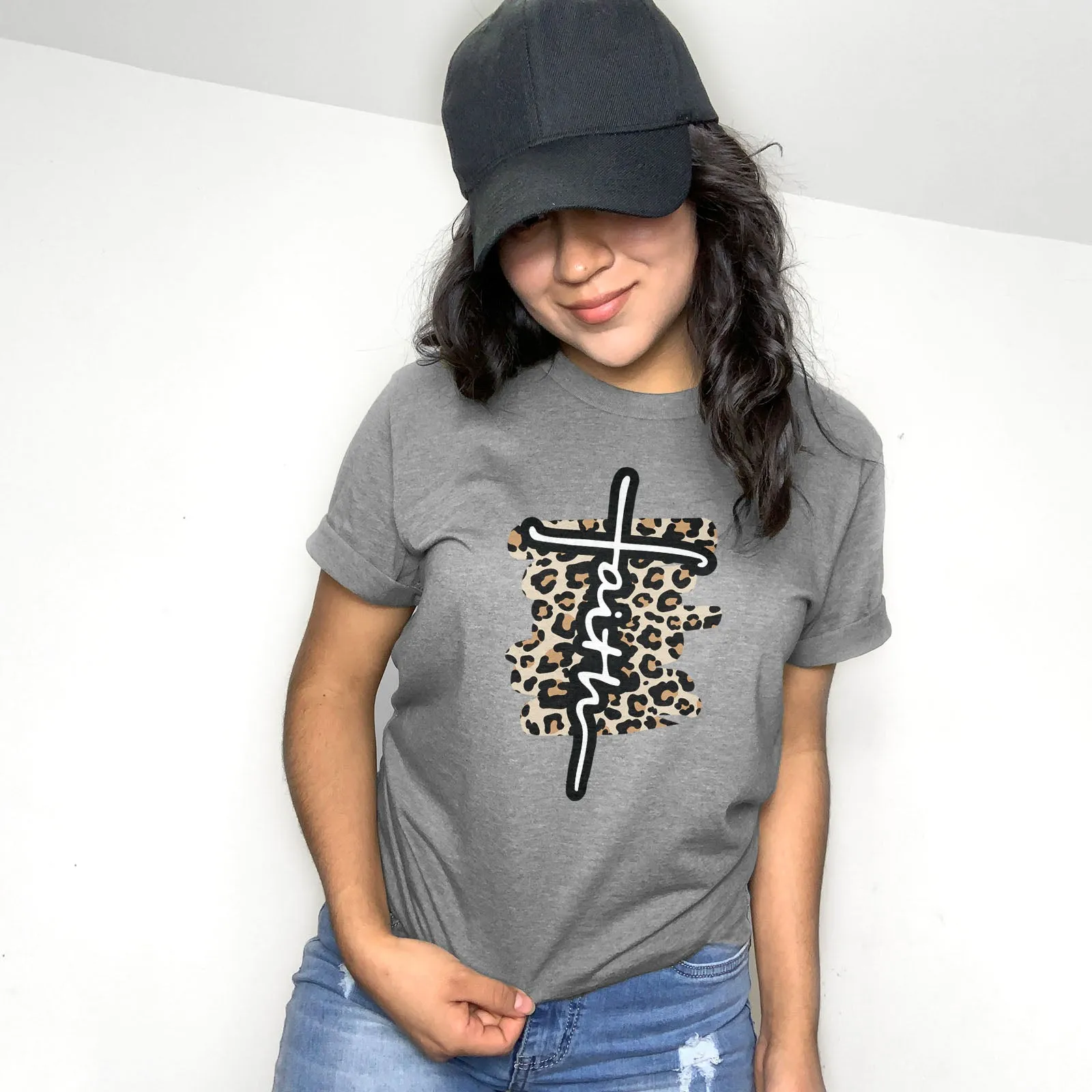 Faith Cross Leopard Tee Shirts For Women - Christian Shirts for Women - Religious Tee Shirts