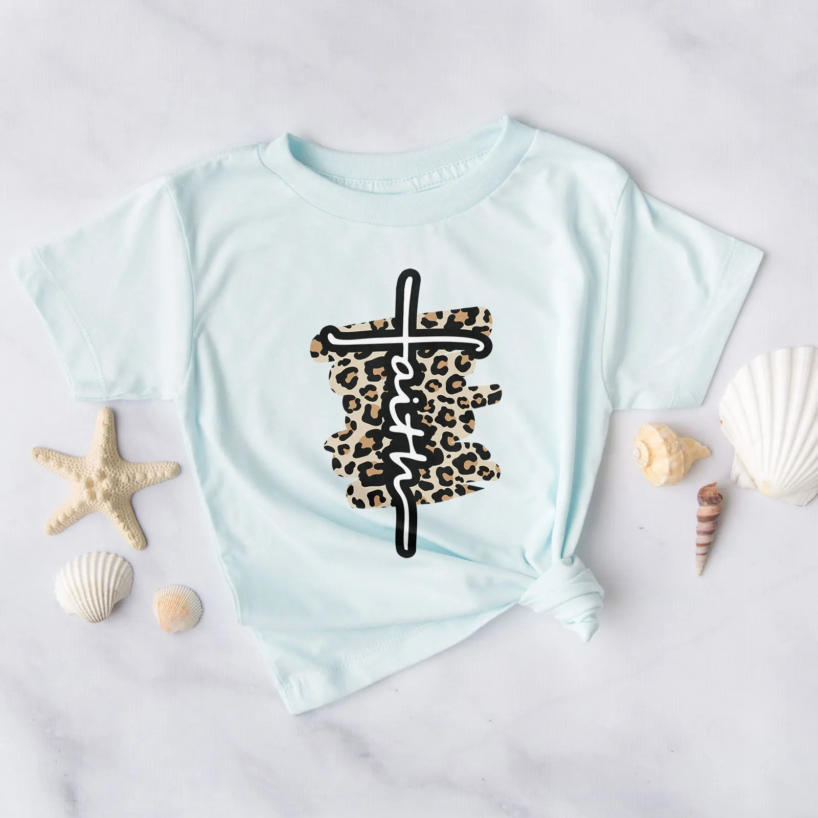 Faith Cross Leopard Tee Shirts For Women - Christian Shirts for Women - Religious Tee Shirts