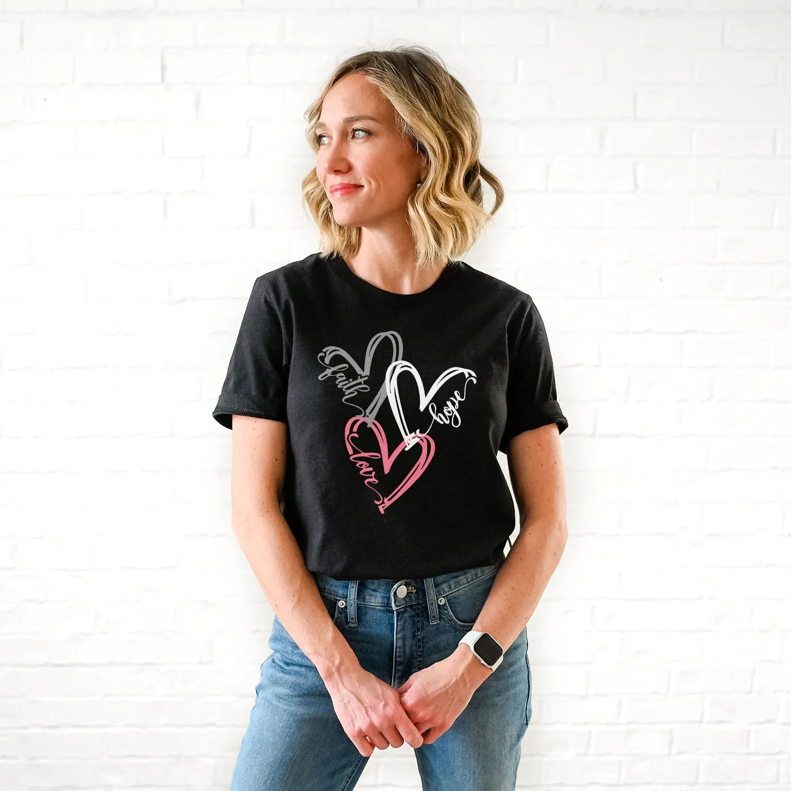 Faith Hope Love Hearts Tee Shirts For Women - Christian Shirts for Women - Religious Tee Shirts