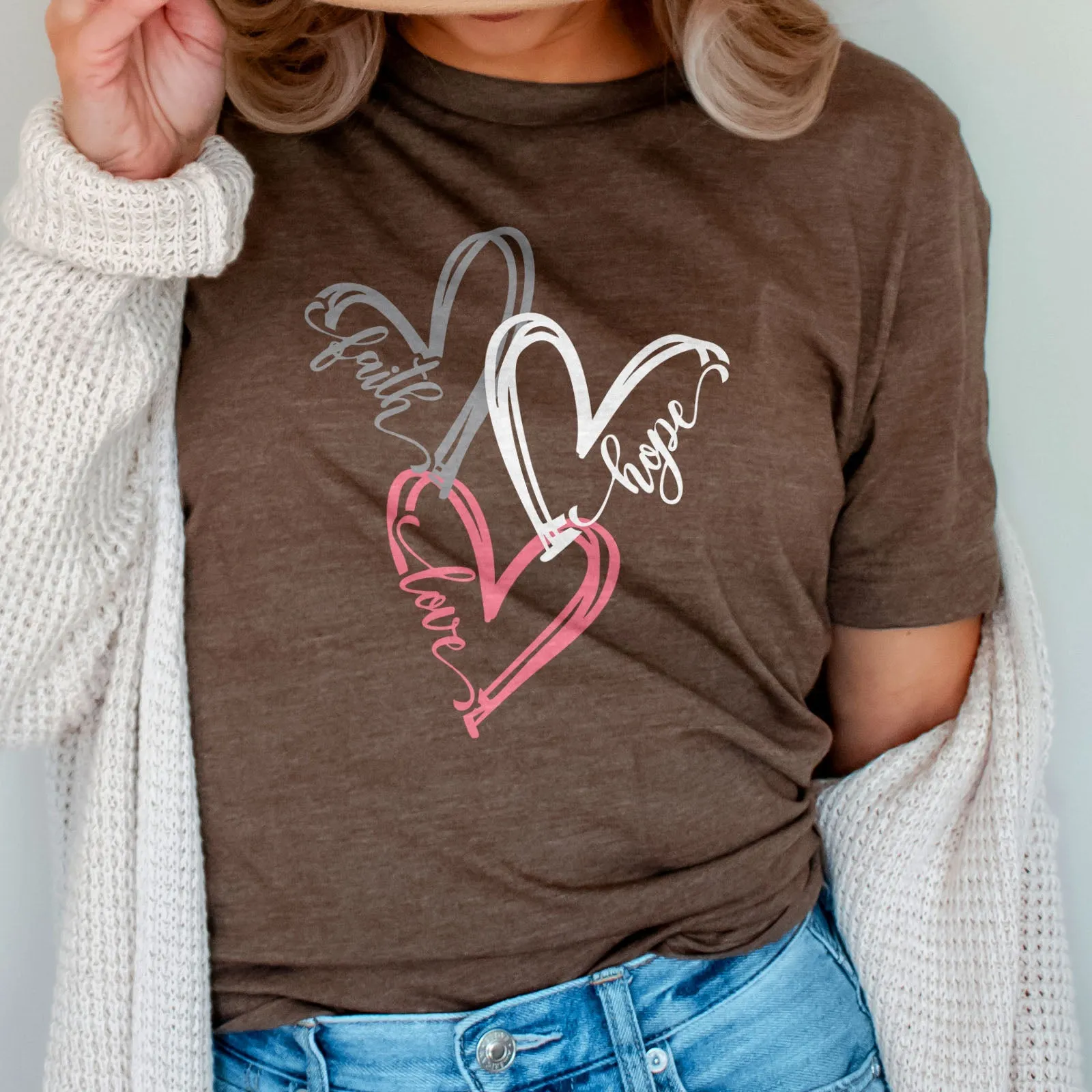 Faith Hope Love Hearts Tee Shirts For Women - Christian Shirts for Women - Religious Tee Shirts