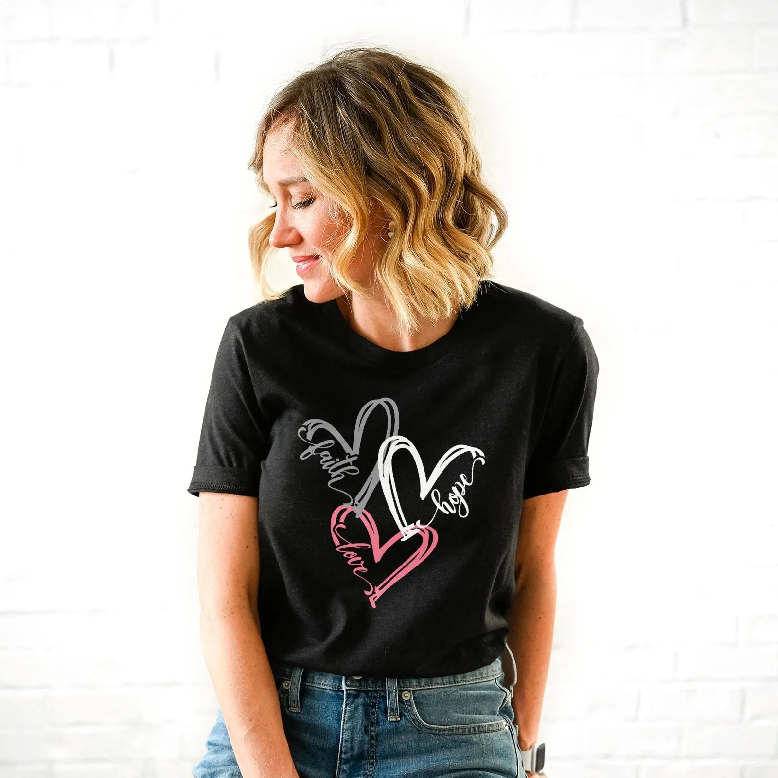 Faith Hope Love Hearts Tee Shirts For Women - Christian Shirts for Women - Religious Tee Shirts