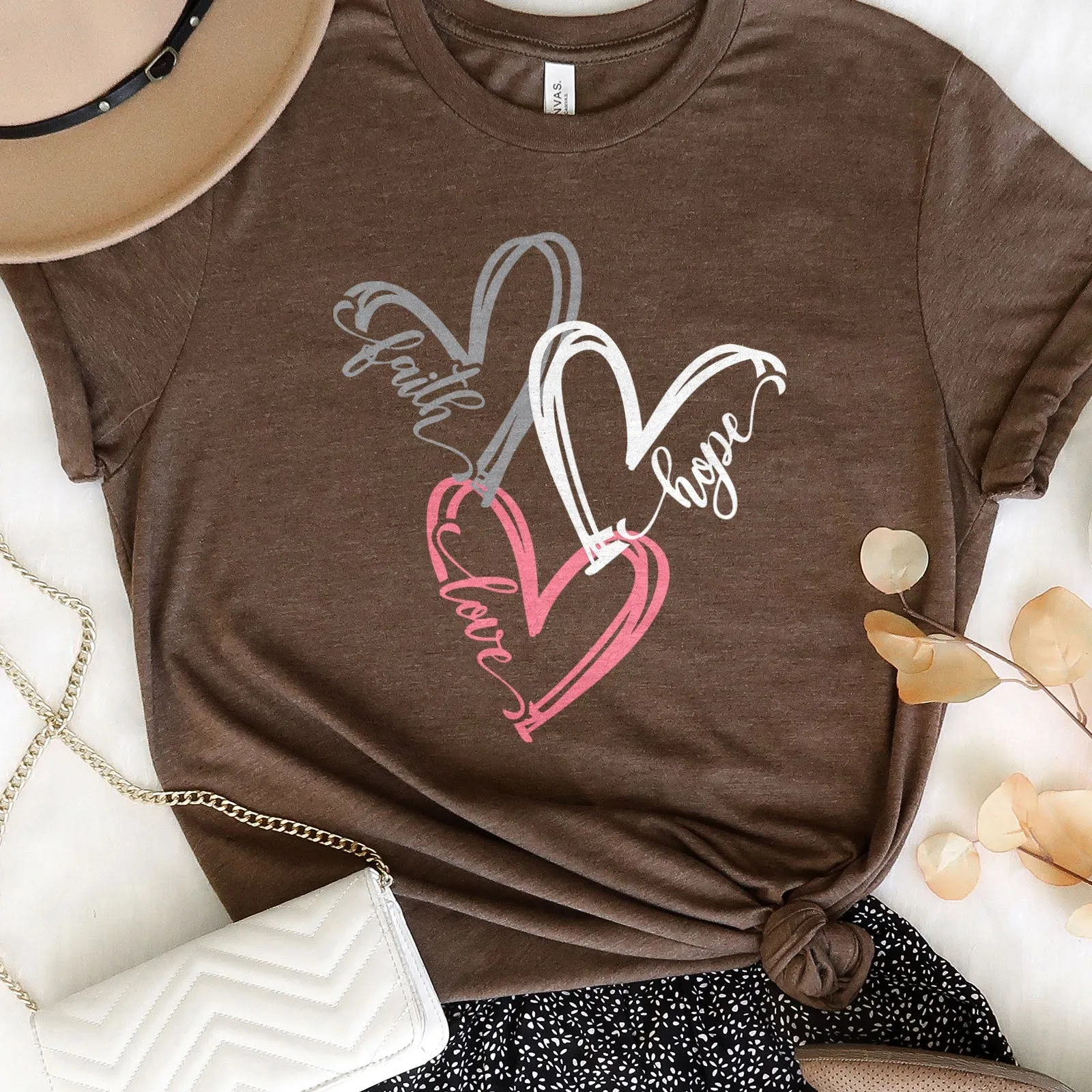 Faith Hope Love Hearts Tee Shirts For Women - Christian Shirts for Women - Religious Tee Shirts