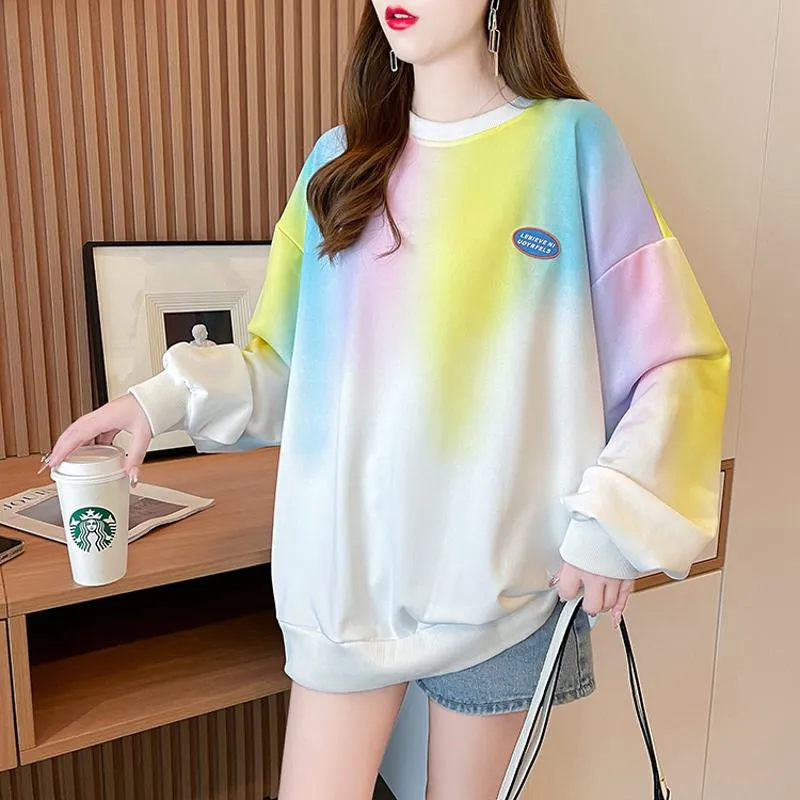 Fiber Twill Gradient Color Tie-Dye Round Neck Sweatshirt