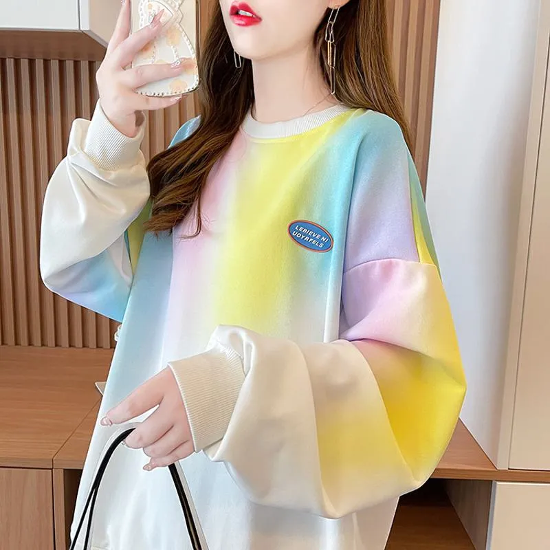 Fiber Twill Gradient Color Tie-Dye Round Neck Sweatshirt