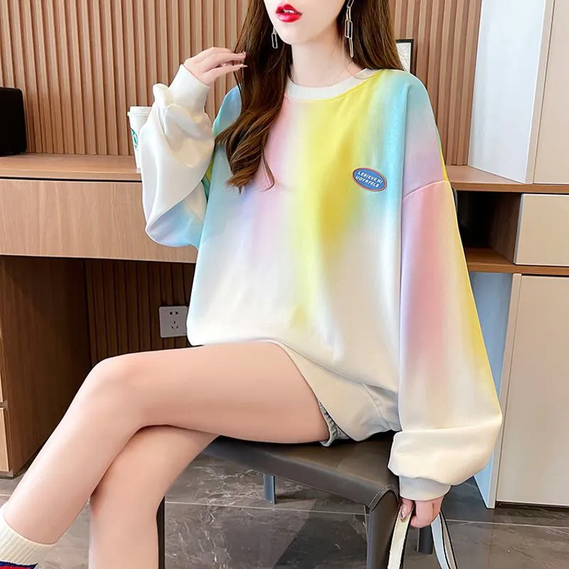 Fiber Twill Gradient Color Tie-Dye Round Neck Sweatshirt