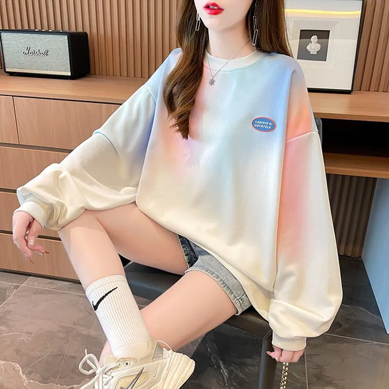 Fiber Twill Gradient Color Tie-Dye Round Neck Sweatshirt